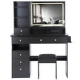 thumbnail image 2 of Makeup Vanity Desk Set with Mirror And Light, Make Up Vanity Set With Padded Stool, 3 Color Light Modes, Hairdryer Holder, Charging Station, Makeup Table For Bedroom, 2 of 9