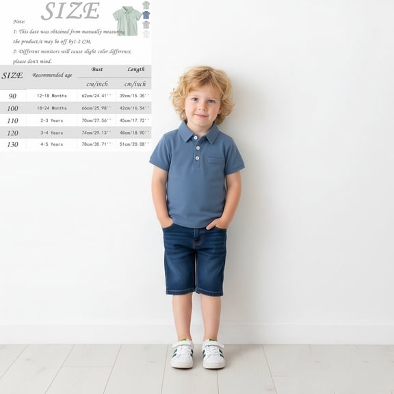 Boys' Polo Shirts Sky Blue Short Sleeve Dress Shirt Boys Uniform Shirts Casual Collared Shirts Toddler 18-24 Months Boy Clothes