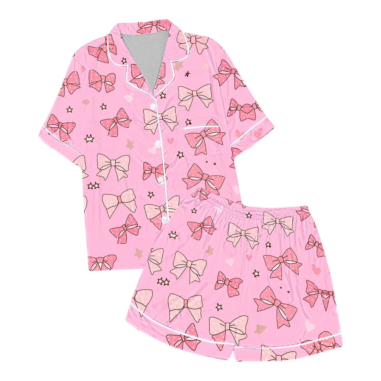 Youmylove Pink Puff Girls Pajamas Sets Cute Bowknot Print Pajamas