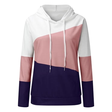 Penkiiy Hoodies for Women Women's Fashion Splicing Printing Loose Long Sleeve Tops Casual Sweatshirt Pink Y2K Clothes
