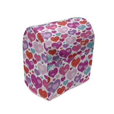 Valentines Day Stand Mixer Cover, Love Themed Illustration Colorful Hearts with Dotted Swirls Ornate Curls, Kitchen Appliance Organizer Bag Cover with Pockets, 5 Quarts, Multicolor, by Ambesonne