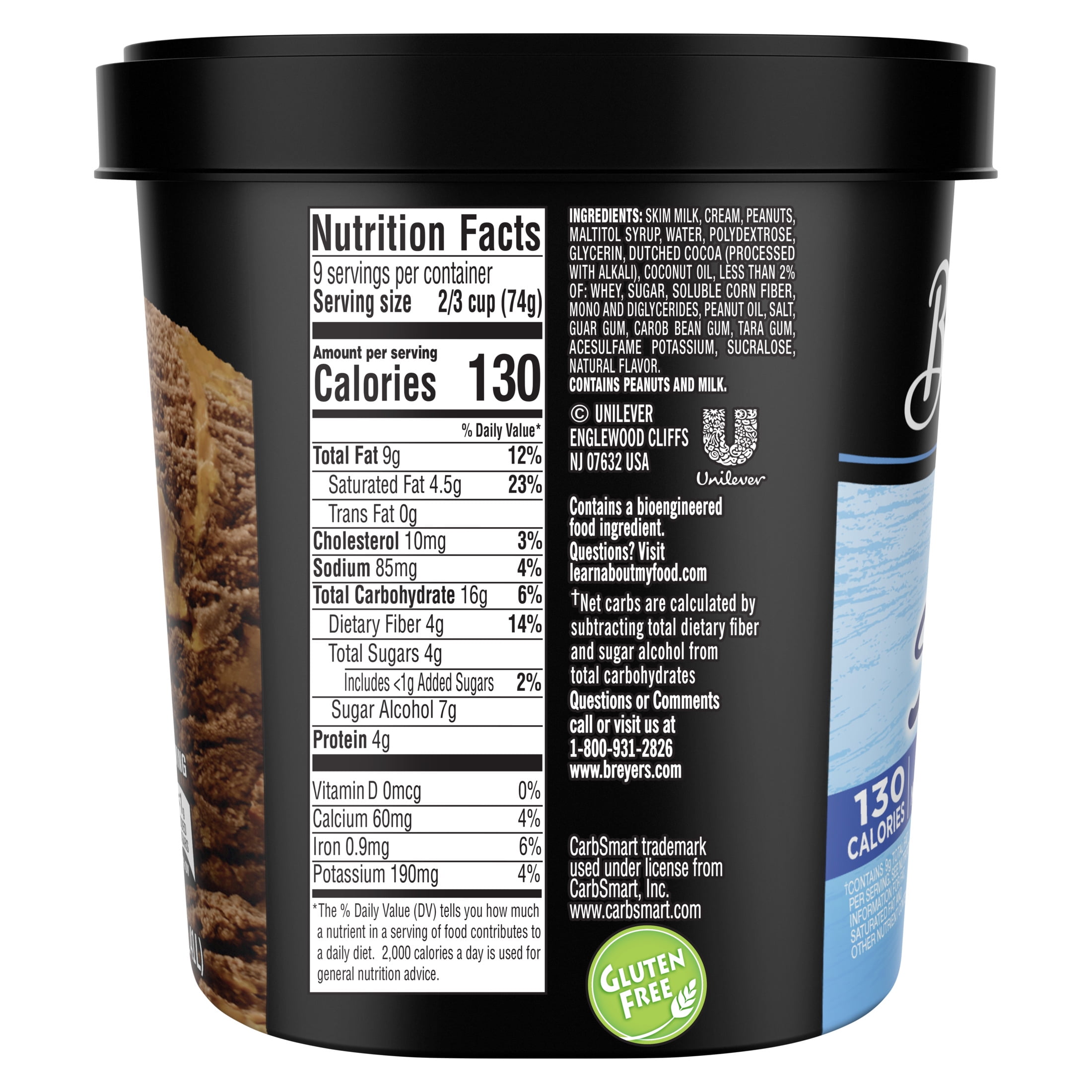 Breyers CarbSmart Chocolate Peanut Butter Ice Cream Frozen Desserts, 1.5 Qt