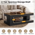 thumbnail image 4 of Hawsaiy Farmhouse Coffee Table with Storage Shelf & LED Light, 47" Rectangular Wood Coffee Table, 2-Tier Rustic Center Table for Living Room, Apartment, Office, Dark Gray, 4 of 11