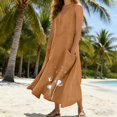 thumbnail image 1 of Women's Summer Cotton Linen Long Dress Sleeveless Elegant Flowy Dresses Sleeveless Summer Dresses V Neck Casual Embroidery Print Sundresses with Pockets(Orange,XXL), 1 of 3