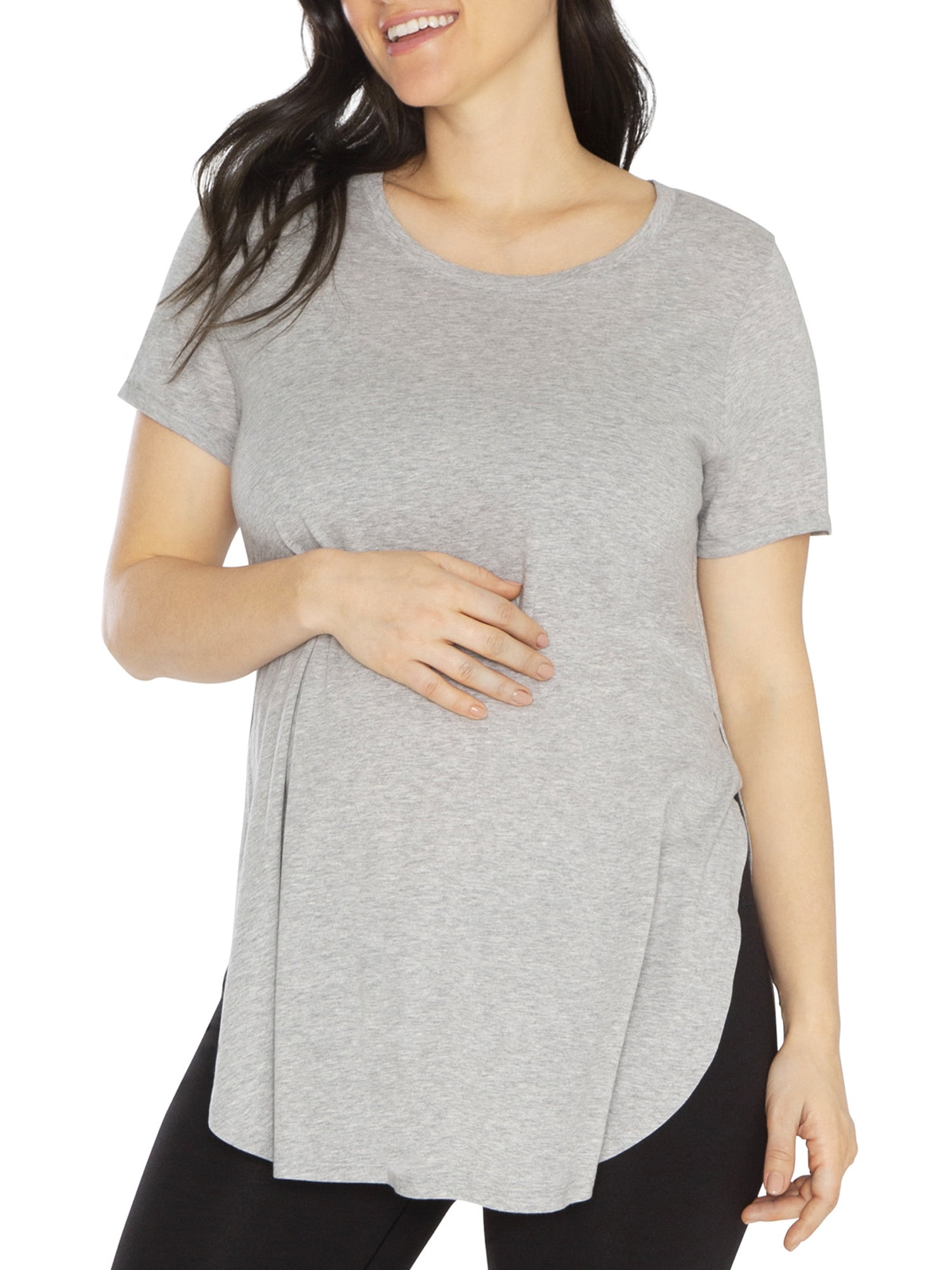 Women Breastfeeding Tee Nursing Tops Splicing Short Sleeve Maternity T-Shirt Size:M, Blue 