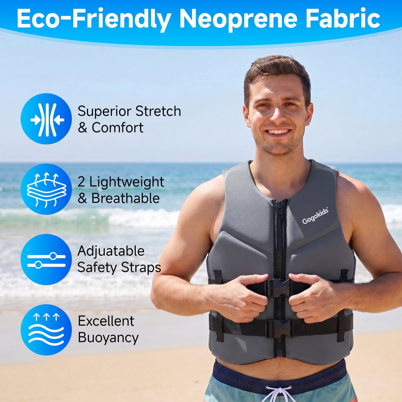 Gogokids Life Jacket Swim Vest for Adult Women men,Foldable Buoyancy Vest with Dual Buckle,Float Jacket for Boating,Kayaking,Swimming,Paddle and Fishing