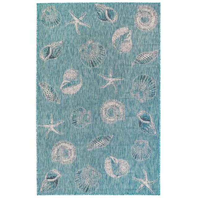 Transocean CRE91841404 Tapis Intérieur & Extérieur Liora Manne Carmel Shells, Aqua - 8 Pi. 10 Po. x 11 Pi. 9 Po.