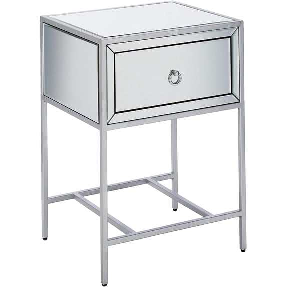 ZXNYH Inka Mirrored One-Drawer Side Table, Clear / Silver / Mirror
