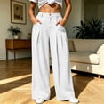 thumbnail image 2 of ZHYou No Boundarie Womens Baggy Fit Pant Low Rise Pleated Cargo Oversized Wide Leg Business Dress Casual Trousers with Pockets,White,Size L, 2 of 7