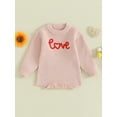 thumbnail image 2 of Suealasg Toddler Baby Girl Spring Knit Sweater Newborn Valentine's Day Clothes 3M 6M 12M 18M Infant Girls Long Sleeve Crew Neck Letter Embroidery Sweater Romper, 2 of 9