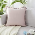 thumbnail image 2 of Decorative Throw Pillow Covers with Pom Poms, Soft Square Velvet Pillowcase, Solid Cushion Case 18 x 18 Inch for Couch Sofa Bedroom Car,, 2 of 6