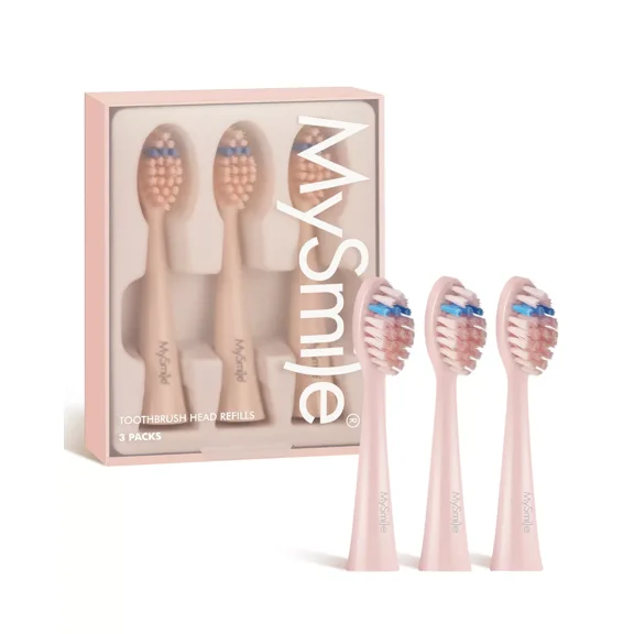 MySmile Cabezales de Repuesto para Cepillo de Dientes Eléctrico Sónico DY156 para Adultos, 3 Cabezales Seguros para el Esmalte, Color Rosa