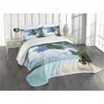 thumbnail image 3 of Ambesonne Jungle Quilted Bedspread Set 3 Pcs, Palm Leaf Island Lagoon, King Size, Green Blue Aqua, 3 of 5