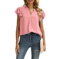 thumbnail image 2 of TRKIYQC Camiseta de Verano para Mujer, Camiseta Casual de Manga Corta con Cuello en V de Color Sólido con Puños con Volantes para Damas, S/M/L/XL/XXL TRKIYQC  perder, 2 of 9