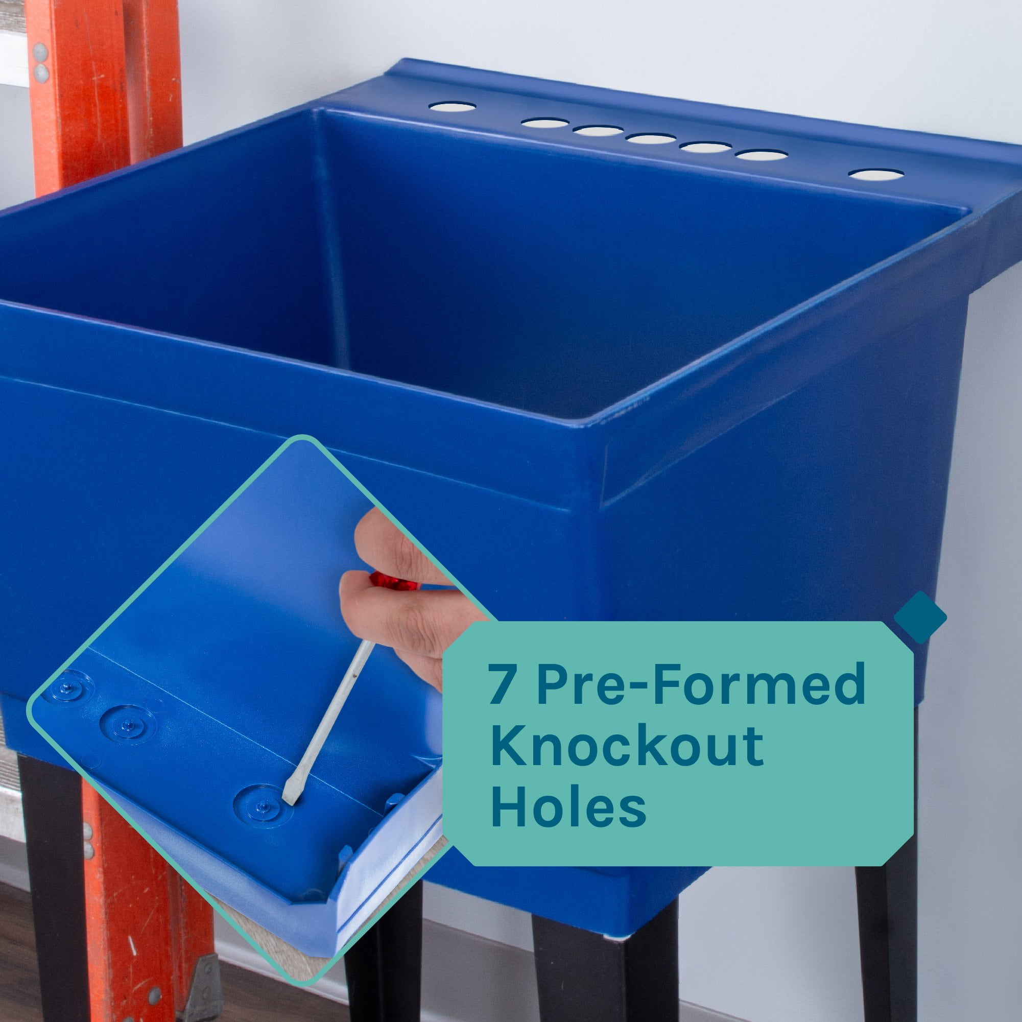 Blue Freestanding Floor Mount Utility Sink with Black High-Arc Faucet for Laundry Room