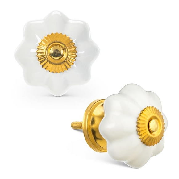 Abbott Collection AB-27-HOME-01-WHT 2 in. Ceramic Pumpkin Knob, White