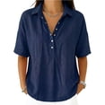 thumbnail image 2 of Dweltoz Blouses for Women Buttons Collared Short Sleeve Lightweigth Casual Work Blouses V Neck Solid Golf Tee Shirts,Navy 2XL, 2 of 7