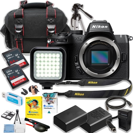 Nikon Z50 II Mirrorless Camera (Body Only)   2pc SanDisk 64Gb Ultra Memory Card   15 Inch Tripod   Camera Case   More (18pc Bundle)