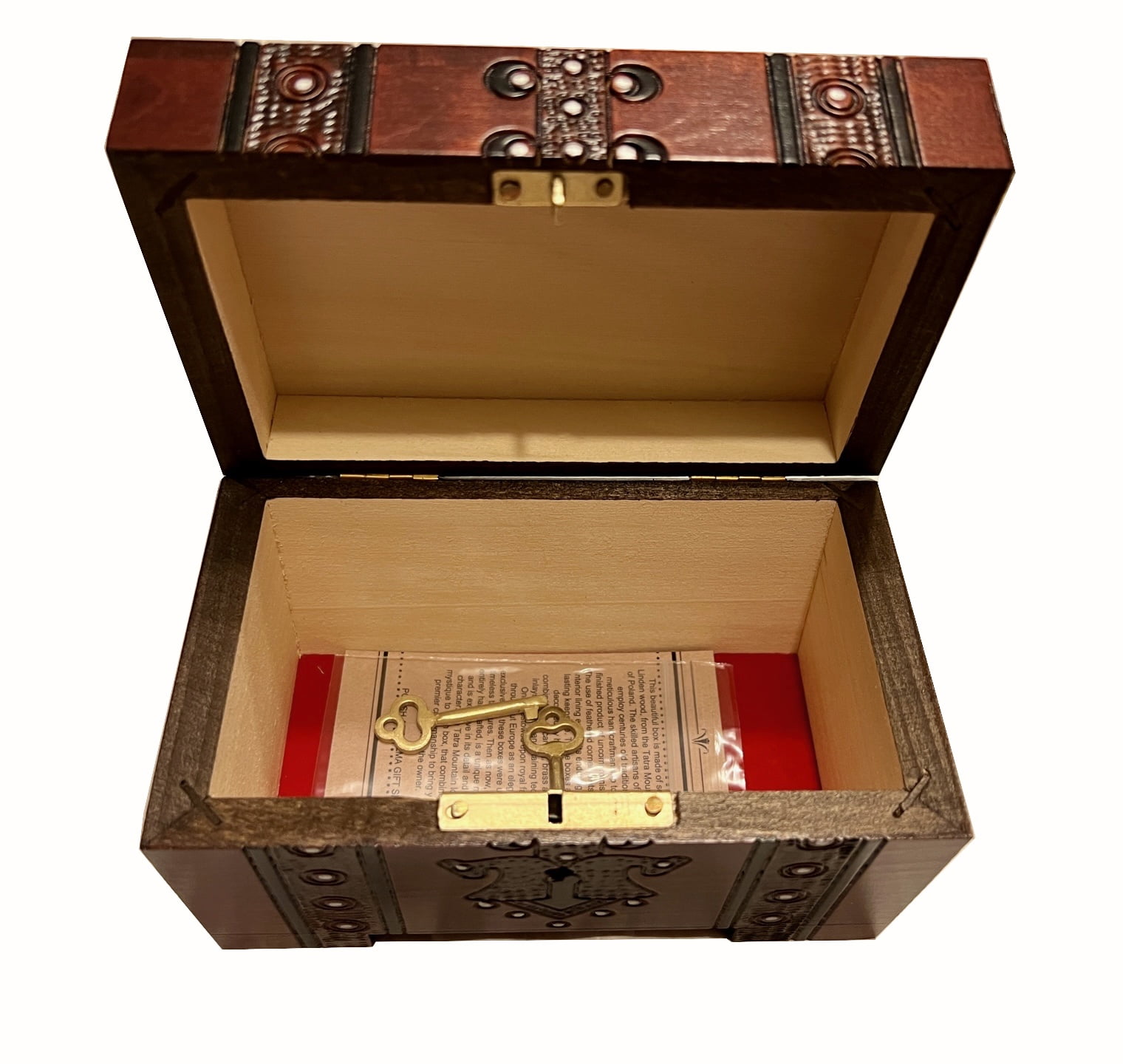 Handmade Wood Treasure Chest Box w/ Lock and Key Linden Wood Pirate Jewelry Keepsake