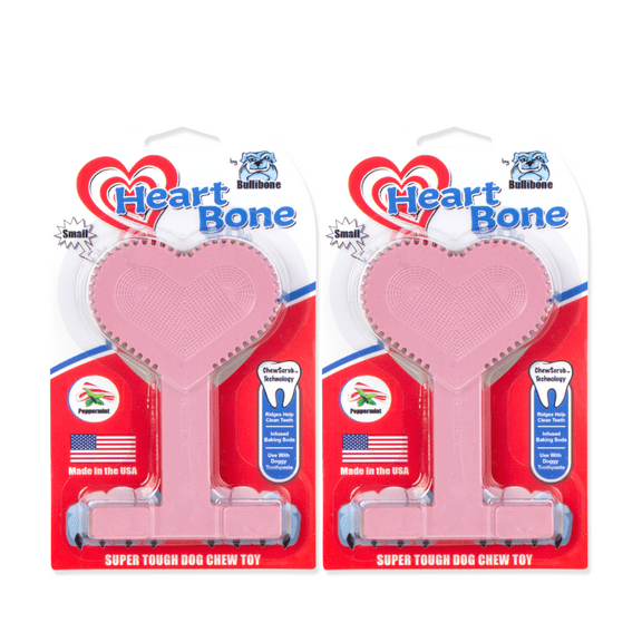 Bullibone Small Peppermint Heart Bone - Hard Dog Chew Toys for Small Dogs and Aggressive Chewers - 2 Pack