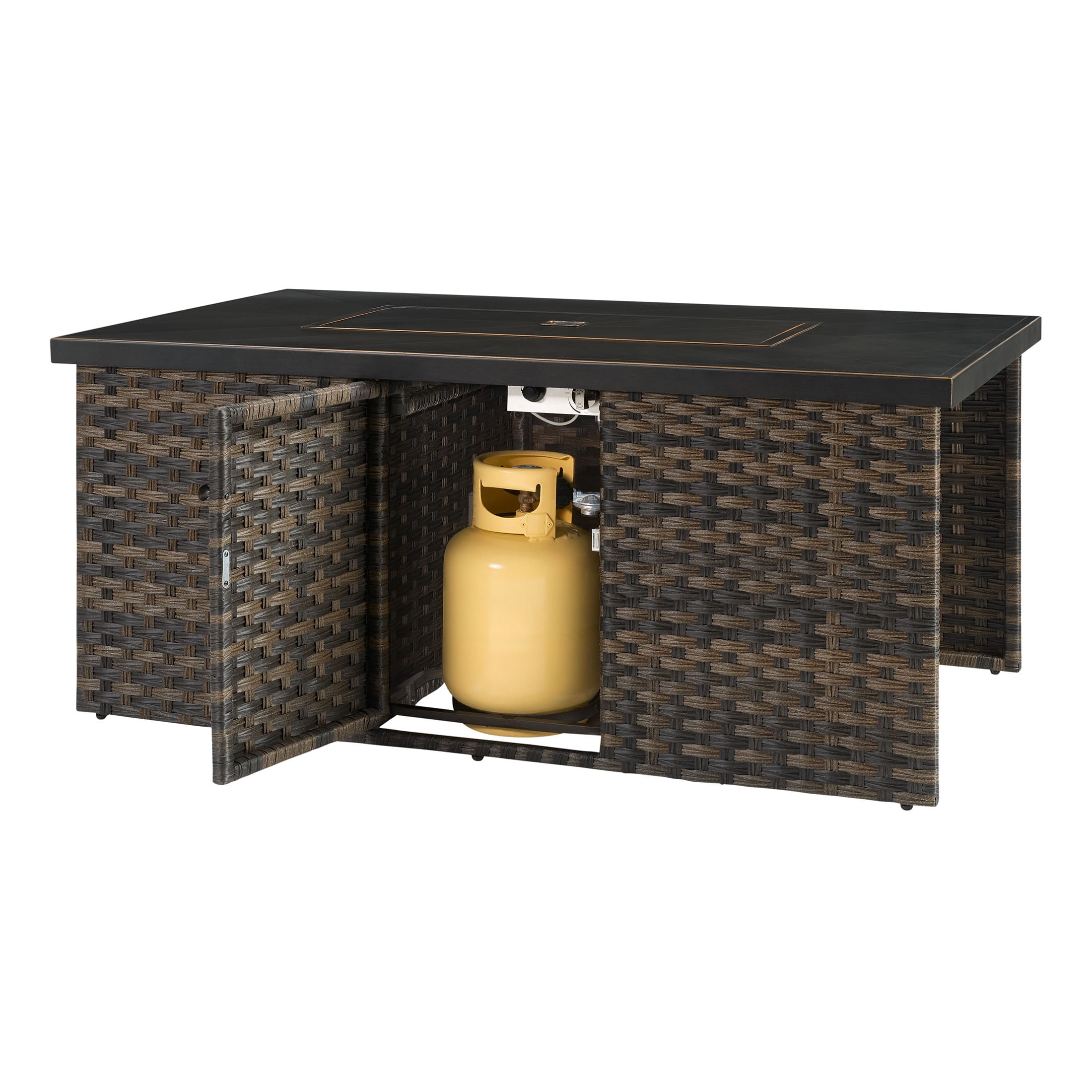 Better Homes & Gardens Rockport Club 55" x 31" Rectangular Propane Fire Pit Table with Lid - 50,000 BTU, Brown