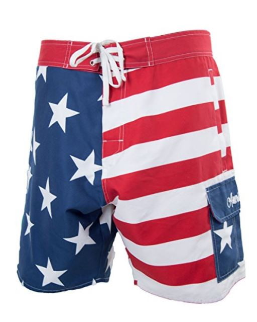 Calhoun Sportswear USA Logo American Flag Stars Stripes Men/'s Shorts Swim Trunks