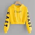 thumbnail image 2 of SMihono Womens Slim Cropped "Bccnette neose EAST COAST" Letter Print Long Sleeve Drawstring Hoodie Short Sweatshirt Lantern Sleeve Female Outerwear Yellow S, 2 of 3