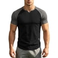 thumbnail image 3 of Plus Size Big & Tall Men's Summer Color Block V-Neck Slim Fit Quick Dry Breathable Sports Short Sleeve Tee T-Shirt Top Yoga Gym Workout Training Running Casual Activewear, 3 of 6