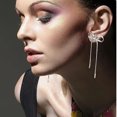 thumbnail image 3 of Pendientes de la borla de la caída del arco de la cadena larga para las mujeres de las muchachas de la cinta de la declaración de la franja colgando de la boda Prom joyería de moda de regalo, 3 of 3