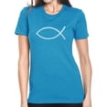 thumbnail image 1 of LA Pop Art Women's Premium Blend Word Art T-shirt - JESUS FISH, 1 of 2