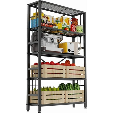 GIOTORENT 5-Wire Heavy-Duty Shelf, Standing Storage Shelves, Metal Shelving Unit Pantry Rack, 1500LB Load Capacity, for Garage Kitchen Organizer (Black)