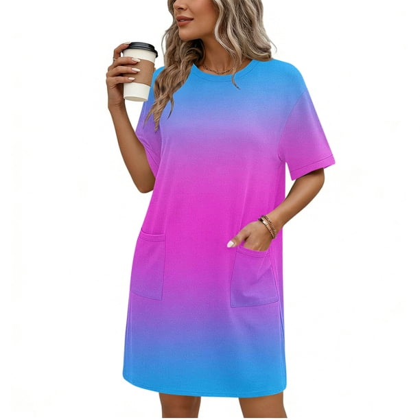TaTaai Women's Casual Solid Color Round Neck Short Sleeve Midi Dress with Side Pockets Fashion Simple Style Soft Comfortable Stretchy Dress for Spring Summer Daily Wear Gift