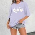 thumbnail image 2 of T Shirts for Women Short Sleeve Crewneck Floral Print Graphic Tee Summer Simple Drop Shoulder Breathable Casual Tops Light Purple XXXL, 2 of 5