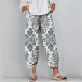 thumbnail image 2 of Taqqpue Womens Linen Pants Loose Floral Prirted Elastic High Waisted Wide Leg Pants Baggy Lounge Pant Comfy Soft Trousers Resort Wear Relaxed Fit Straight Leg Crop Trousers with Pockets, 2 of 5