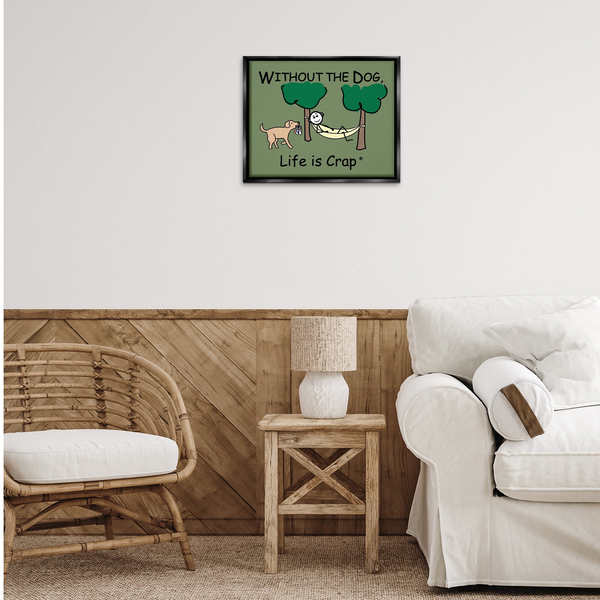 Stupell Industries Life Crap Without Dog Novelty & Humor Painting Black Floater Framed Canvas Art Print Wall Art, 21 x 17