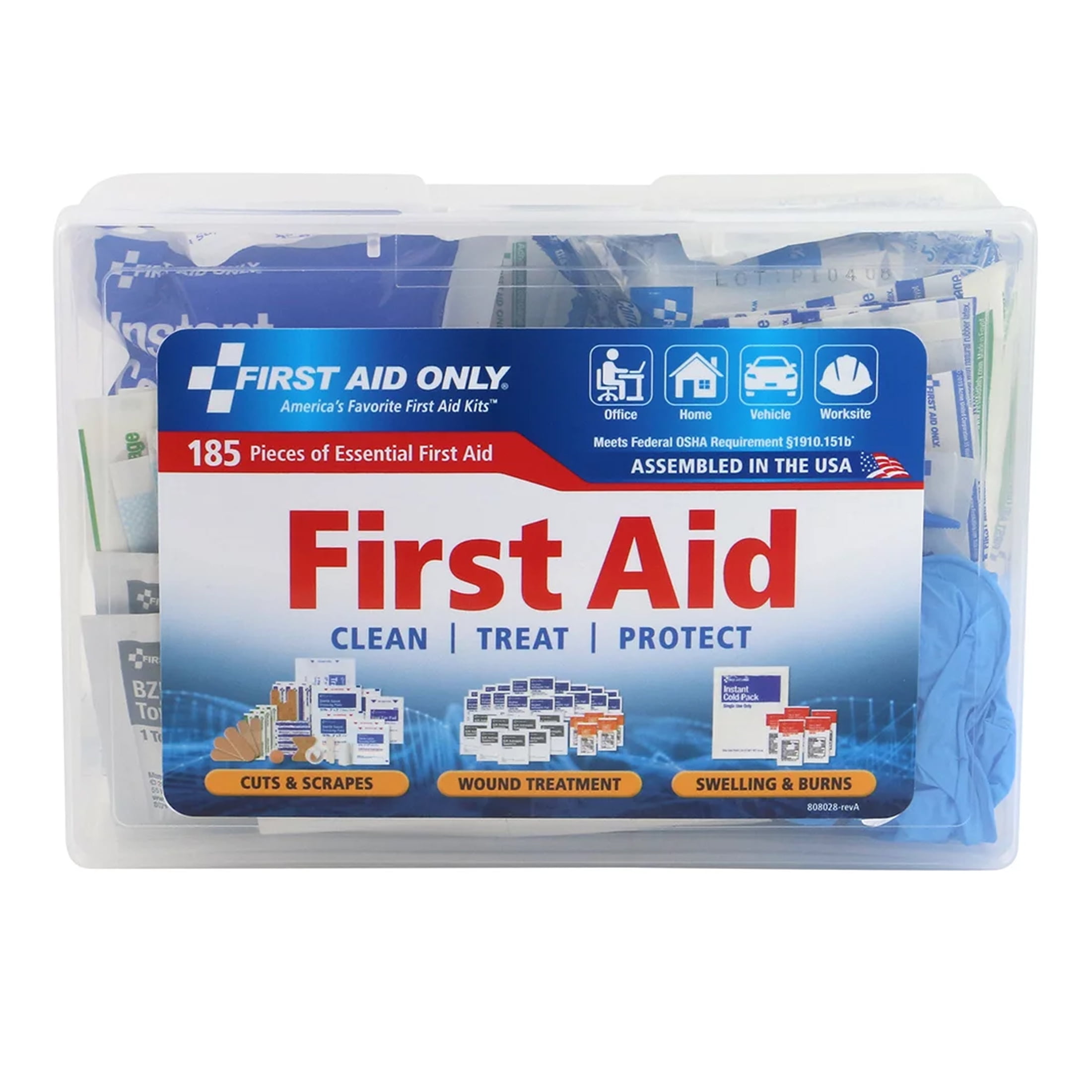First Aid Only First Aid Kit with Clear Plastic Case and Handle, 24 Items Included, 185 Piece