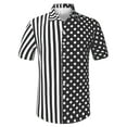 thumbnail image 5 of INSPIRE CHIC Men's Shirt Summer Stripe Polka Dots Short Sleeves Button Patchwork Shirt M Black White, 5 of 7