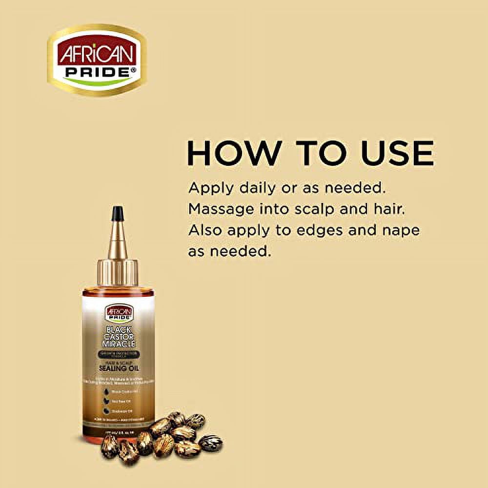 African Pride Black Castor Miracle Hair & Scalp Sealing Oil - Locks in Moisture & Soothes, Contains Black Castor Oil, Tea Tree Oil, Soybean Oil 6 oz (3 Pack)