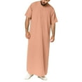 thumbnail image 3 of Men Casual Solid Round Neck Zipper Robe Short Sleeve Jubba Thobe Easy to Match for Work Vacation Date Party and Daily Wear, 3 of 3