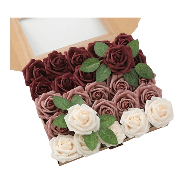 25 rosas artificiales de tallo largo de tacto real, ramo de rosas de seda sintética para bodas, fiestas, centros de mesa y decoración de festivales.