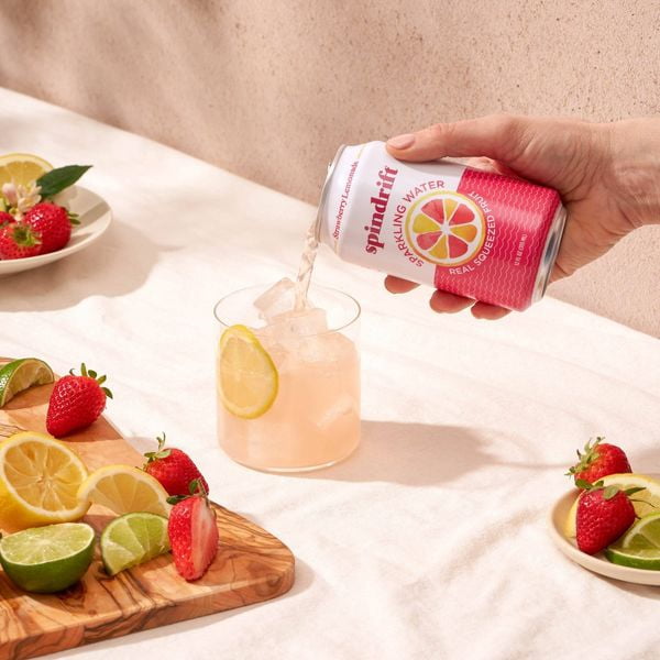 Spindrift Sparkling Water, Strawberry Lemonade, Made with Real Squeezed Fruit, 12 fl oz, 8 Count, No Sugar Added, 7 Calories per Can