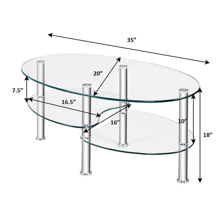 Costway Tempered Glass Oval Coffee Table, Chrome Base photo 3