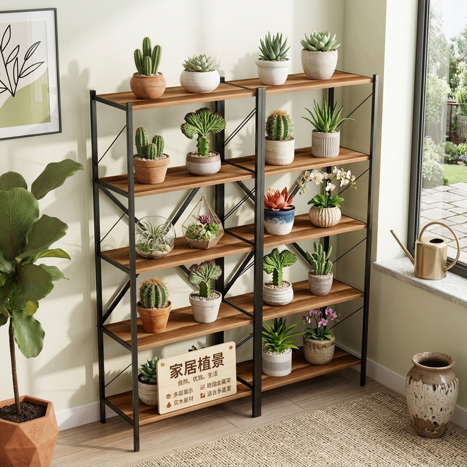Furnibear 5-Tier Tall Bookshelf Industrial Bookcase with Heavy-Duty Metal Frame Modern Storage for Living Room Home Office Bedroom Display, Walnut