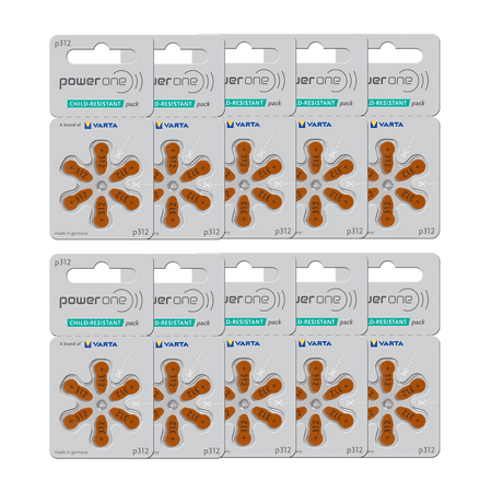 Power-One Hearing Aid Battery Size 312 Made in Germany Genuine 60 Batteries