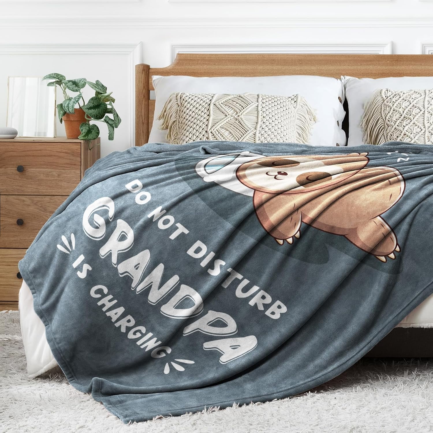 Funny Fathers Day Birthday Gifts for Grandpa, Grandpa is Charging Sloth Blanket, Gifts for Grandpas from Grandkids, Grandpas Present for Christmas, Super Soft Blanket for Grandfather