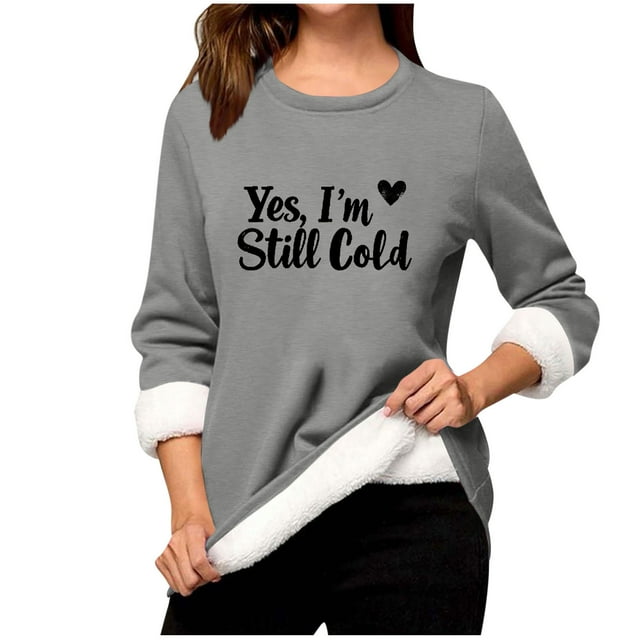 Npasoilc Hauts pour Femmes T-Shirt d'Hiver Imprimé à Col Rond à Manches Longues en Laine d'Agneau Chaud de Base