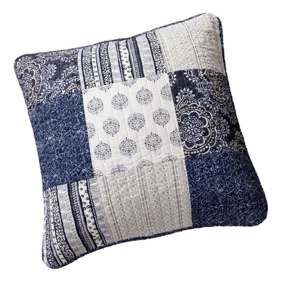 DaDa Bedding Patchwork Denim Blue Elegance Bohemian Euro Sham - 26” x 26" - 1PC (JHW660)