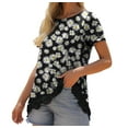 thumbnail image 5 of JWD Women's Tops Short Sleeve Lace Trim O-Neck A Line Tunic Blouse FP Daisy-Black-M, 5 of 6