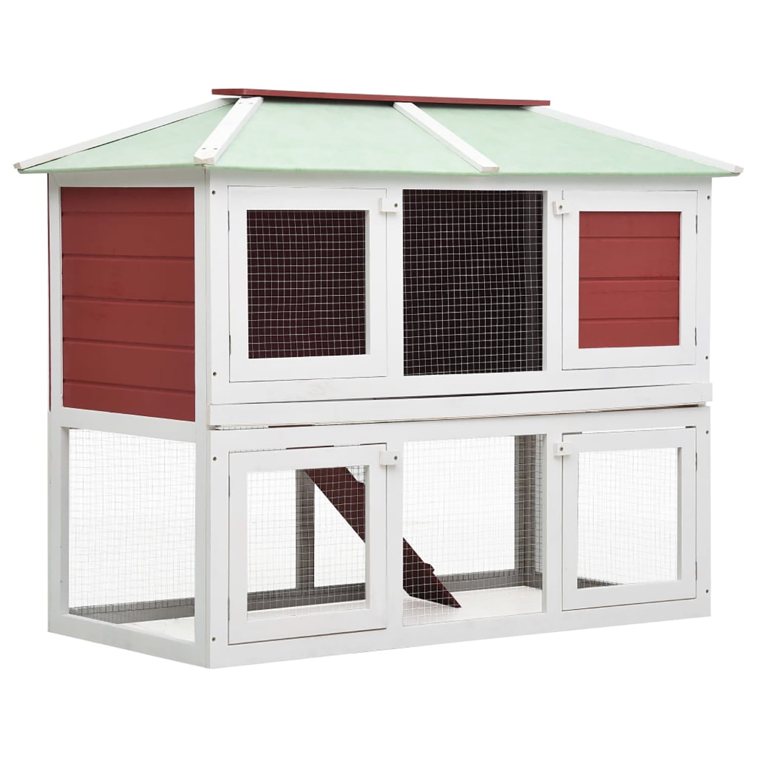 Pefilos 51" Outdoor Rabbit Hutch, Wooden Bunny House Double Floor Small Animal Pet Cage, Red Pefilos 51" Outdoor Rabbit Hutch, Wooden Bunny House Double Floor Small Animal Pet Cage, Red