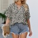 thumbnail image 5 of Mujeres verano Top casual suelta leopardo impresión V Masajeadores de cuello corto Bell manga camiseta para mujer negro L, 5 of 7